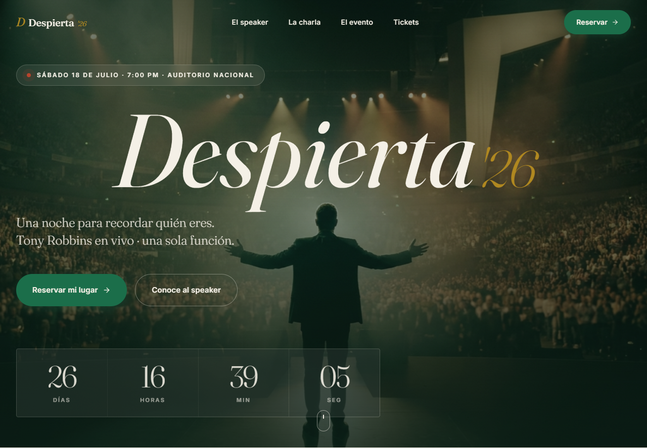 Hero de Despierta '26 con countdown en vivo